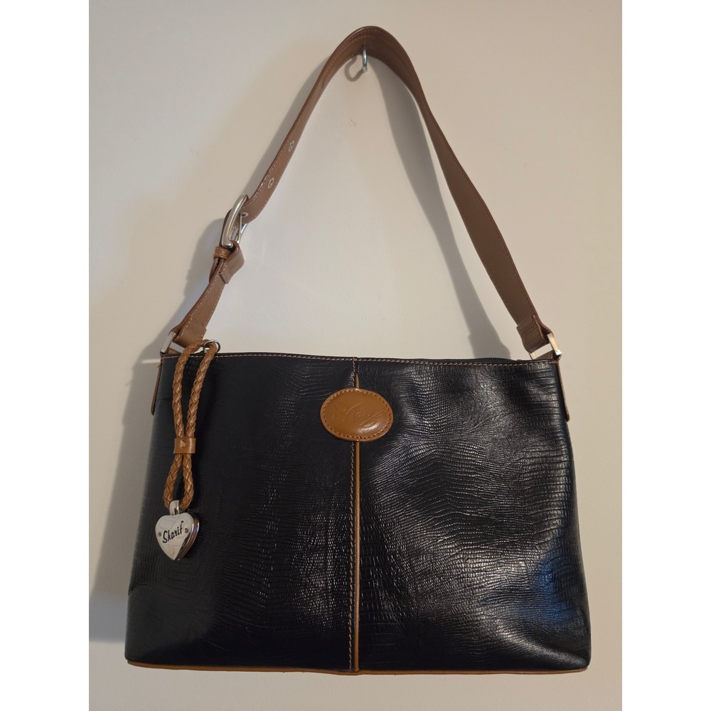 Sharif Shoulder Bag Womens Black Leather Lizard Embossed Vintage Boho Chic Purse